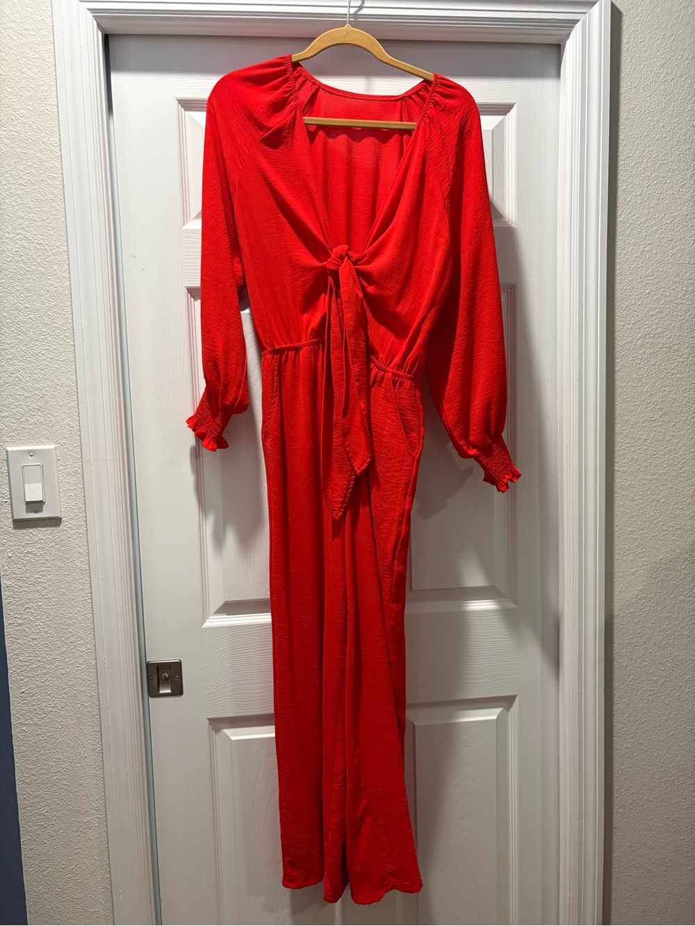 Amazon Essentials Red Tie-Front Long Sleeve Jumpsuit